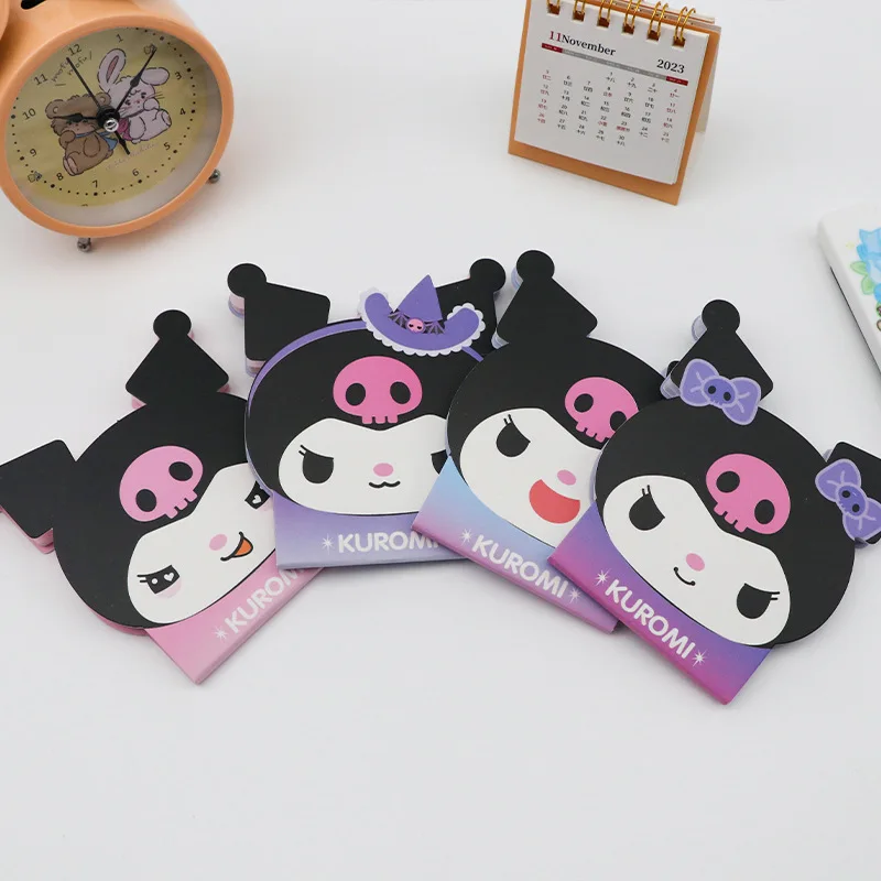 24 Cute and Creative Sanrio Melody Kuromi Cartoon Head Shaped Adhesive Notebook Student Color Page Alien Message Notebook