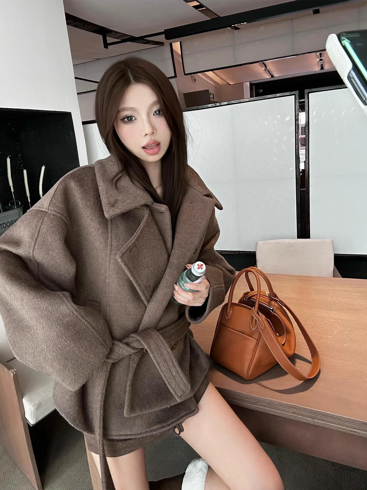 

EU IIWAN винтажное шерстяное пальто с воротником-стойкой ort Fem верхняя одежда зимнее новое простое пальто из смеси полиэстера для поездок на работу