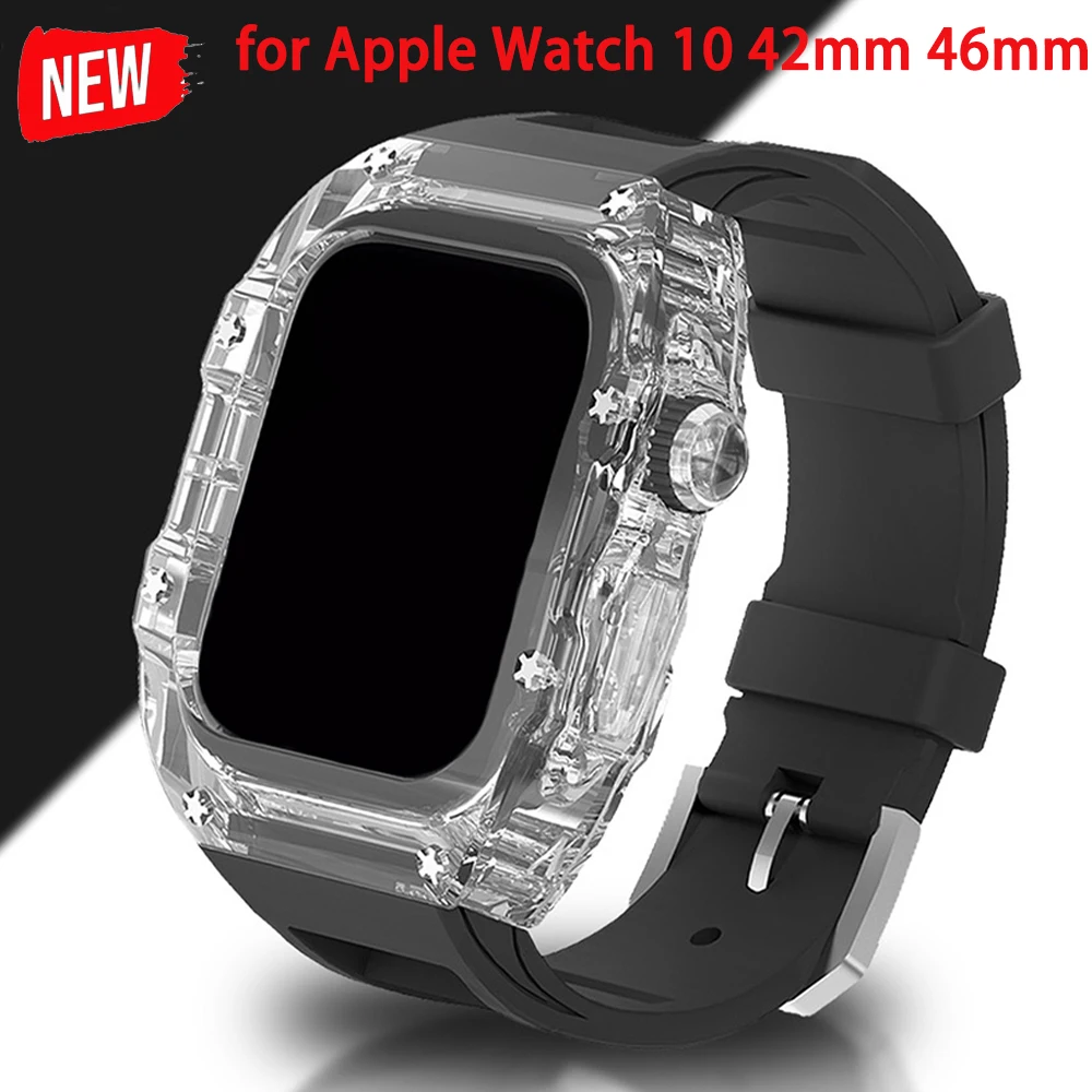 Modification Kit Transparent Protective Case+Strap for Apple Watch 10 42mm 46mm Sport Silicone band for iWatch Series 10 46 42mm