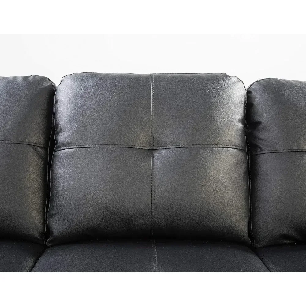 Faux Leather Sectional Sofa with Chaise Lounge, Storage Ottoman, 2 Cup Holders & Pillows, 6-Seater Upholstered Tufting Corner image 5