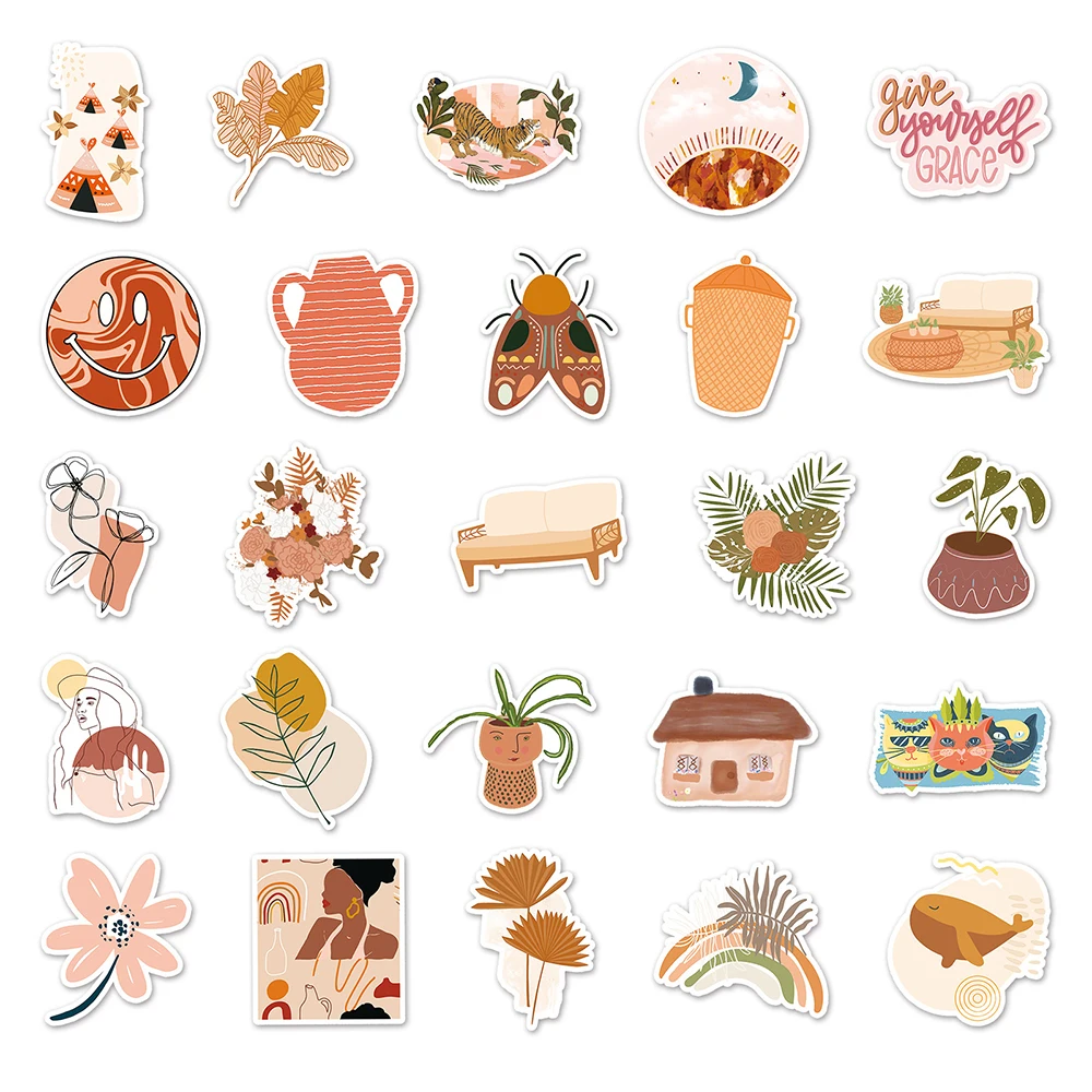 10/30/50/100pcs Retro Carino Stile Della Boemia Del Fumetto Adesivi Boho Arte Estetica Decalcomanie Scrapbooking Bagagli Telefono Creativo adesivo