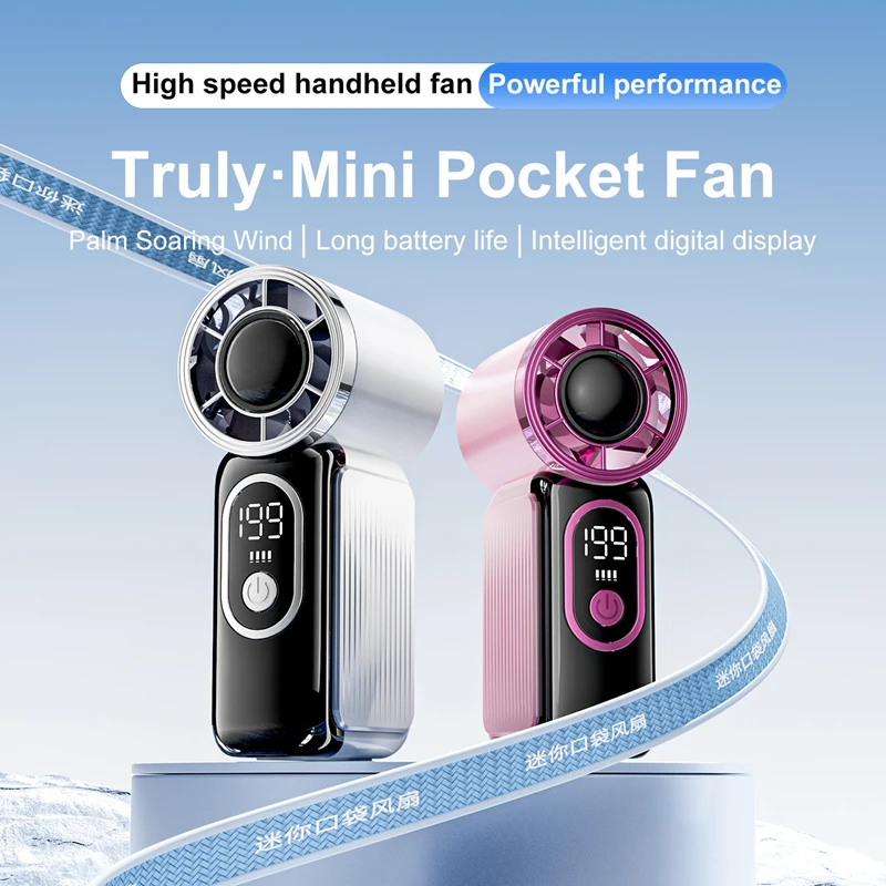 

Mini Portable Hand Fan USB Battery Rechargeable Turbo Fan Digital Display Protable Pocket Fans Small Personal Fan for Outdoor