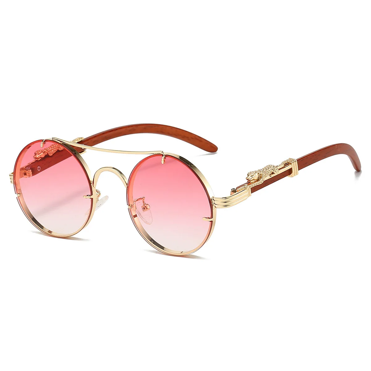 Neue Vintage Runde Sonnenbrille Für Männer Frauen Doppel Balken Leopard Kopf Modische Trendy Hohe Qualität UV Beständig Fahren Glasse – Detail 15