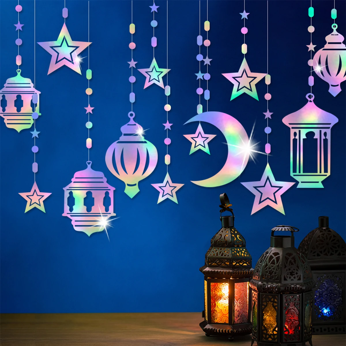 

1pc Moon Star Hanging Garland Eid Mubarak Wall Bunting Banner Decoration Home Wall Curtain Ramadan Decor Party Supplies