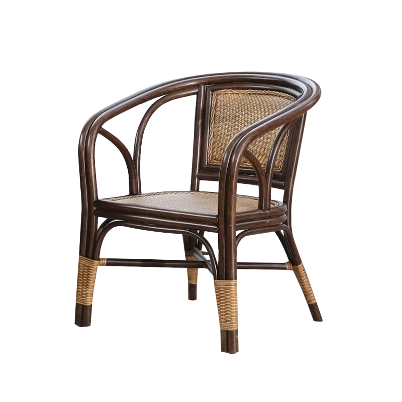 

Rattan chair backrest natural real rattan single Teng chair household balcony leisure table and chairs three-piece set