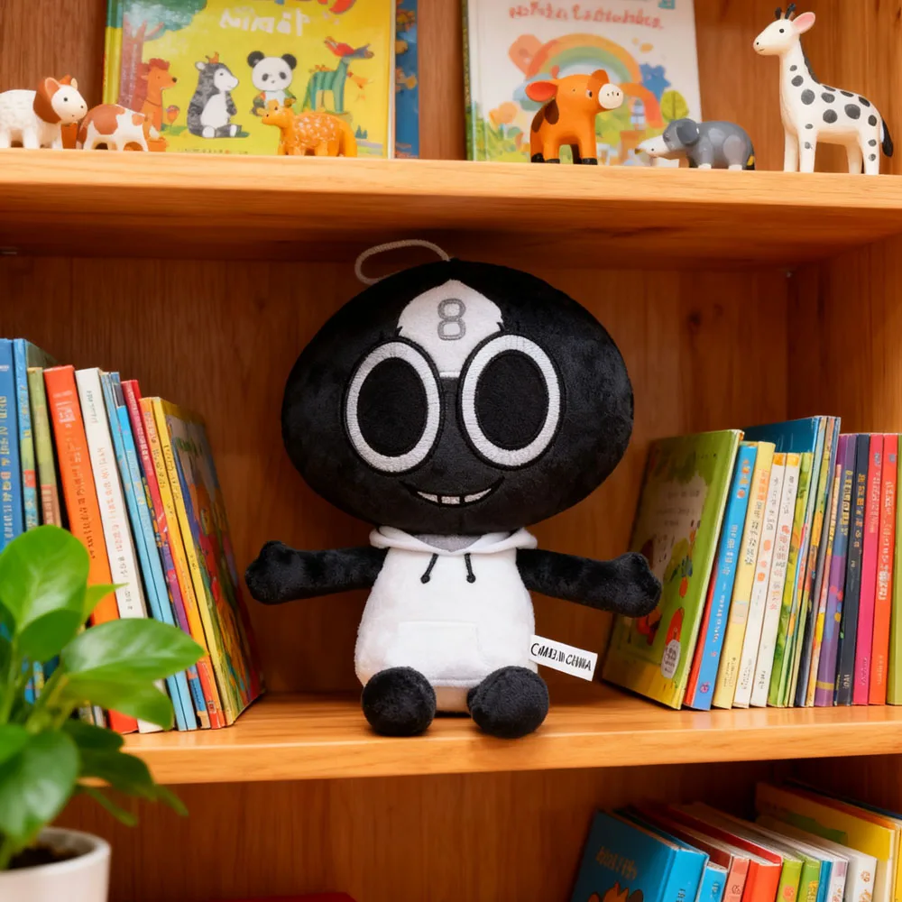 دمية كرتونية من القطيفة رقم 8، لعبة محشوة باللونين الأبيض والأسود مع عيون كبيرة، لعبة أطفال قطيفة ناعمة وتمثال قابل للجمع