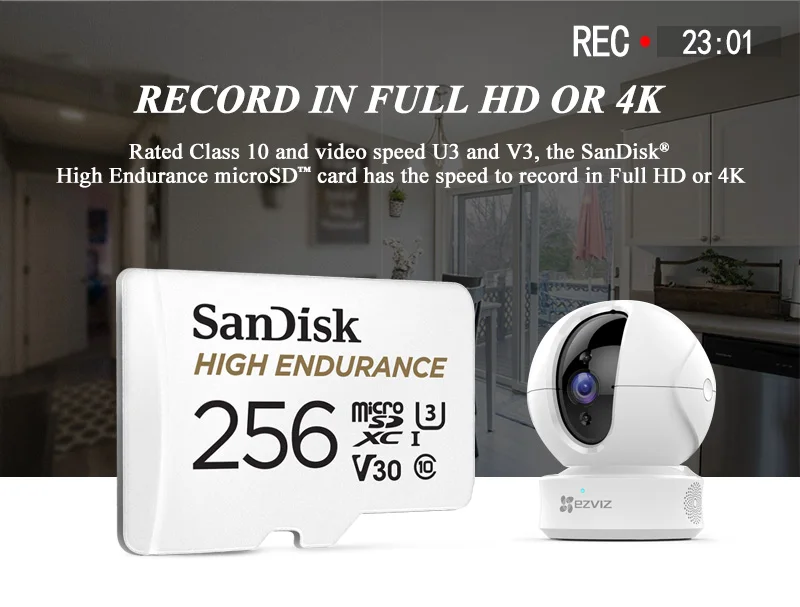 SanDisk 32GB 64GB 128GB 256GB High-Endurance MicroSDXC UHS-I Karte 20000 Stunden Dauerempfindung 100MB/s 40MB/s Speicherkarte – Detail 3
