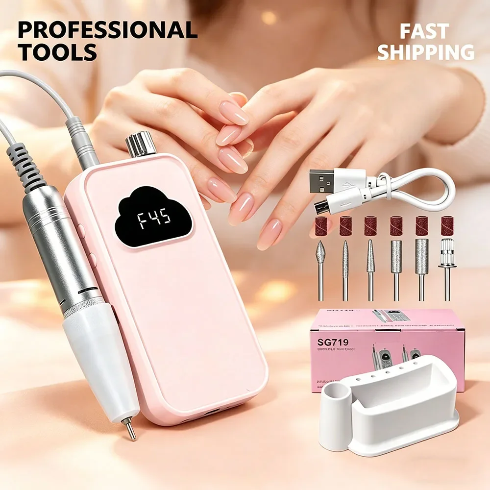 

45000RPM Professional Rechargeable Nail Drill Portable Electric Nail Sander File For Gel Nails Salon Use