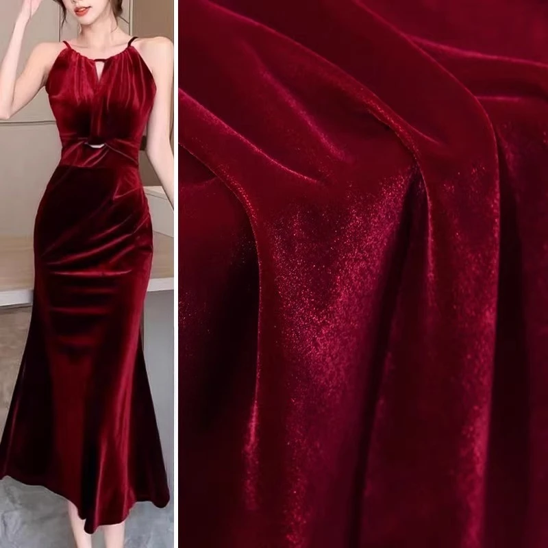 Burgundy Maroon Woven Non-Stretch Korean Velvet Fabric - Soft Drapey for Dress Skirts, Gown Decor & DIY