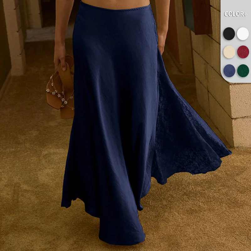 

New European and American Style Women's Fashion Spring Summer Elegant Loose Solid Color Versatile Lace Patchwork Design Skirt