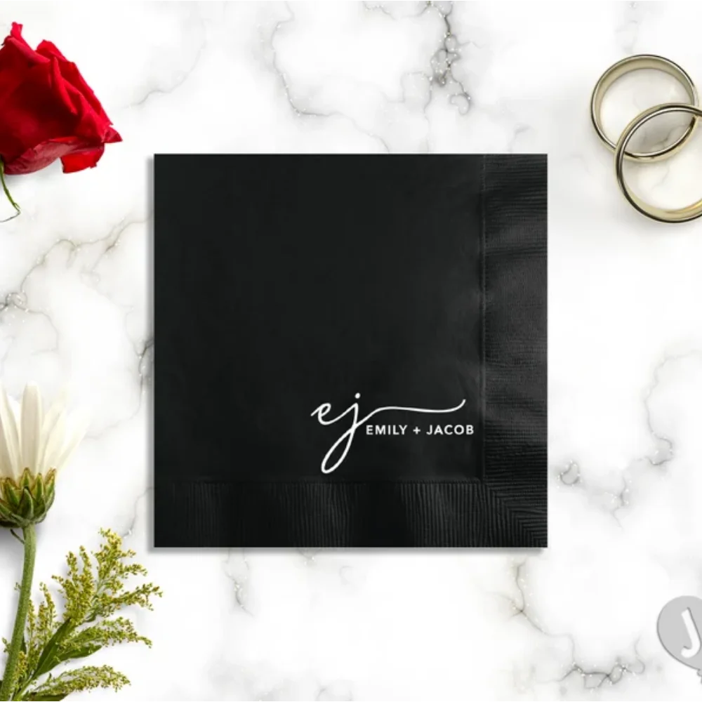 50Pcs Chic Elegance: Custom Printed Wedding Cocktail Napkins - Elevate Your Soirées with Sophisticated and Minimalistic Designs