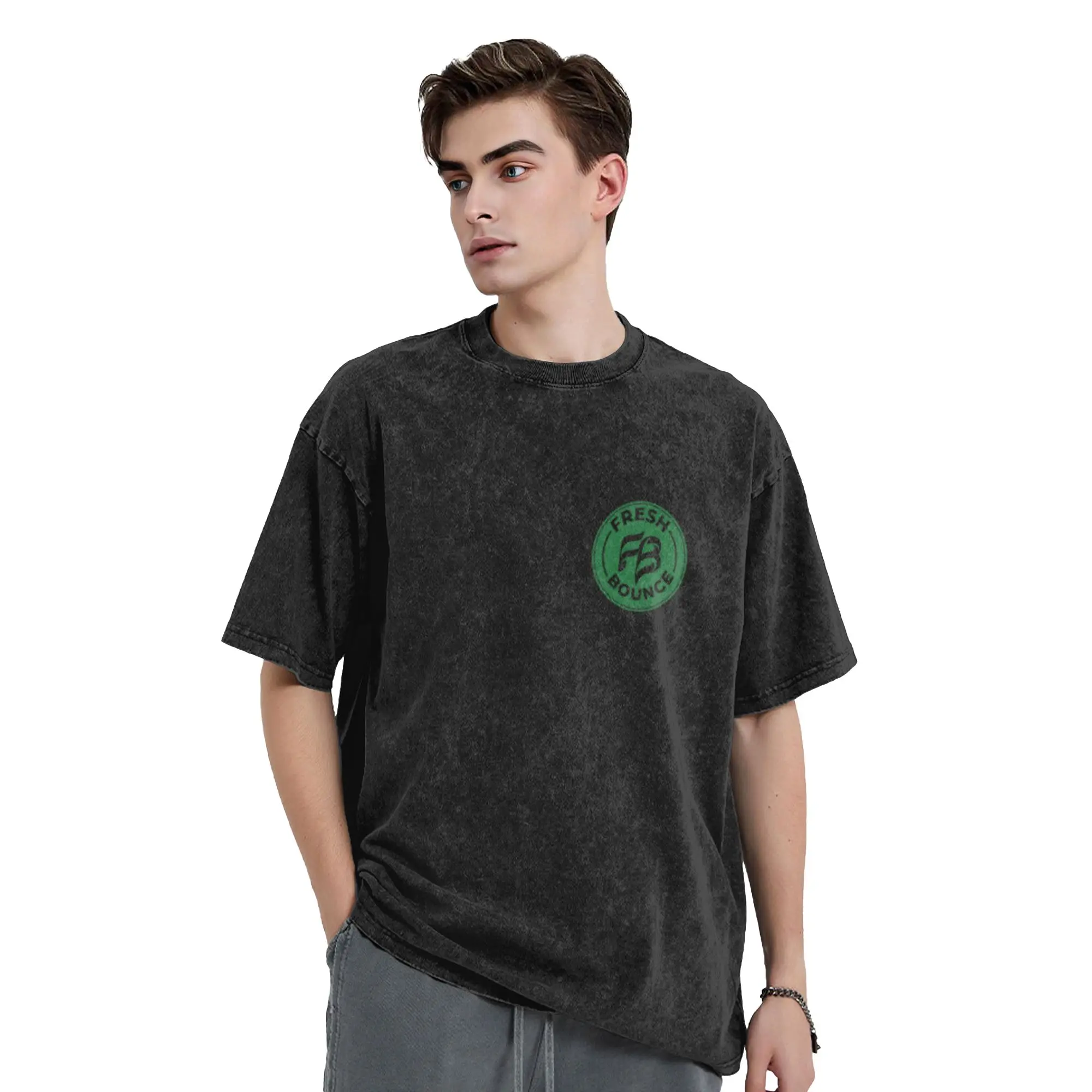 Fresh Bounce - green Classic Cool A Washed T Shirt Men's Women's Oversized Cotton Tees Tops
