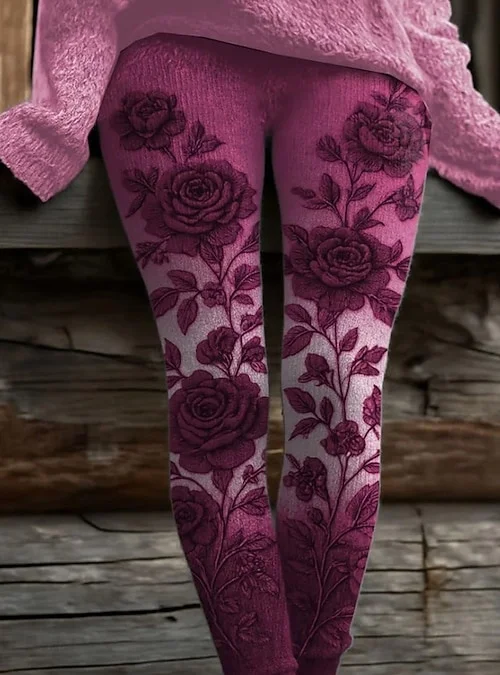 

Women's Leggings retro floral leggings Stretchy Slim Tights Sexy Fashion Yoga Pants Trendy Cool Workout Trousers