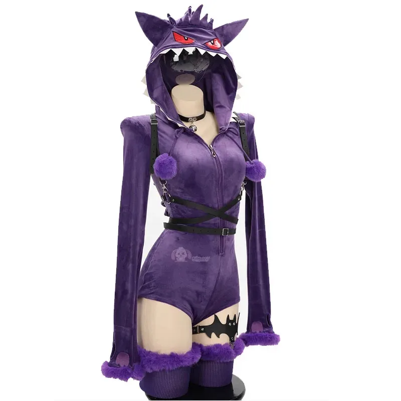 

Anime Gengar Cosplay Costume Women Sexy Hooded Bodysuit Tail Socks Suit Bunny Girl Cartoon Plush Pajamas Kawaii Jumpsuit Uniform