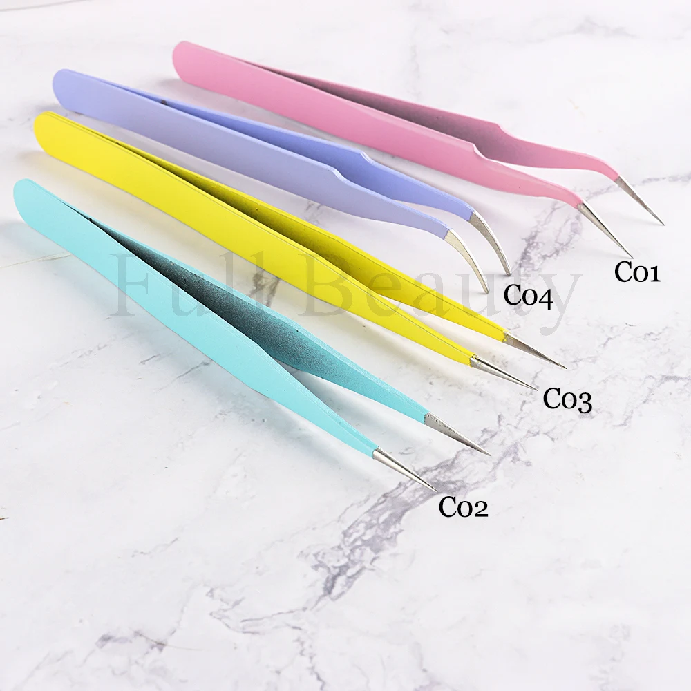 1Pcs Super Sharp Eyelash Extension Tweezers Stainless Steel Eyebrow Tweezers Curved Straight Lash Clips Makeup Tools NTC01-04