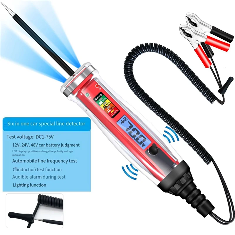 

B07A-Power Circuit Probe Tester, LCD Digital Automotive Test Light With Voltmeter&Illumination, DC Auto Voltage Tester