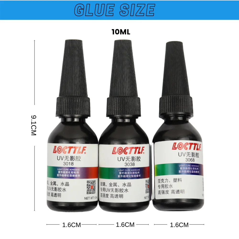 10ML Transparent Shadowless UV Glue Glass Crystal Viscous Plastic Metal Ccrylic Quick Ultraviolet Adhesive LOCTTL 3018 3038 3068