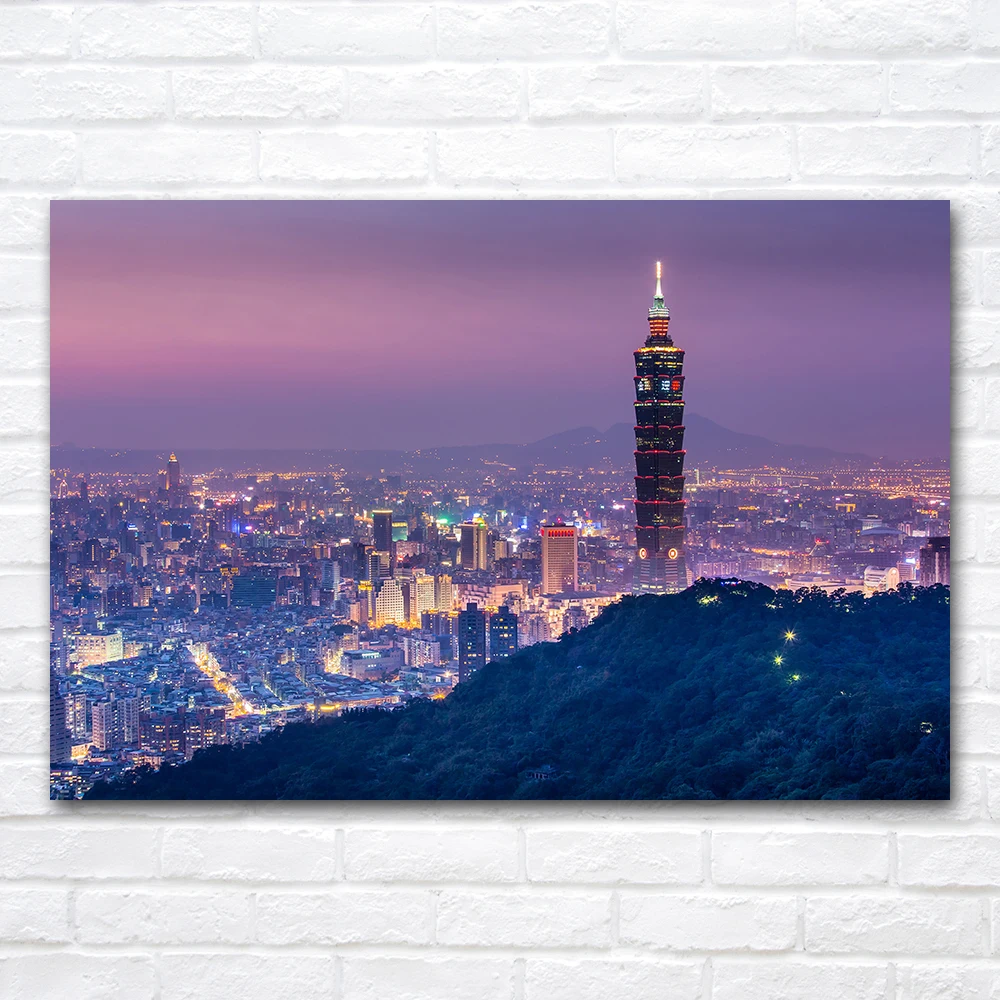 Cityscape Print Poster Taipei Taiwan City Night View Wall Art Canvas Painting Home Decor Decoration Pictures Room Wall