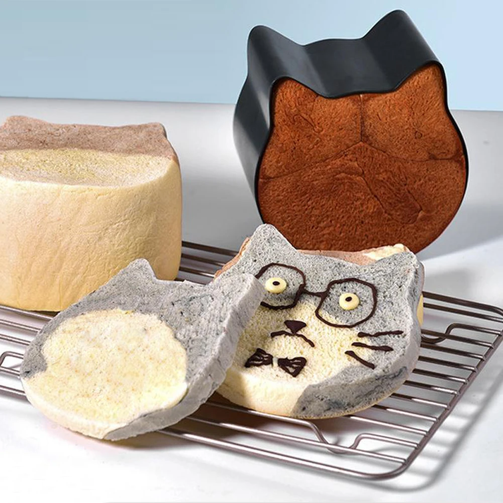 

Cat Shaped Toast Box Aluminum Plated Plate Cat Head Cake Pan Irregular Household Circle Non- Stick Toast Bread Cake Box