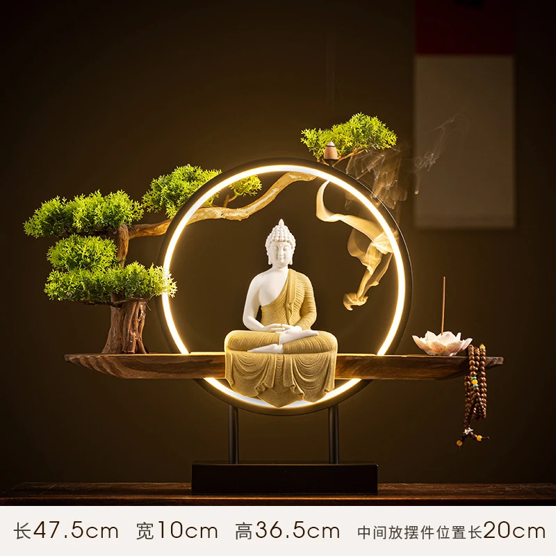 New Chinese Zen-Style Ceramic Shakyamuni Buddha Ornaments For Home Living , Entrance, Tea Room, Desktop Creative Light Ring