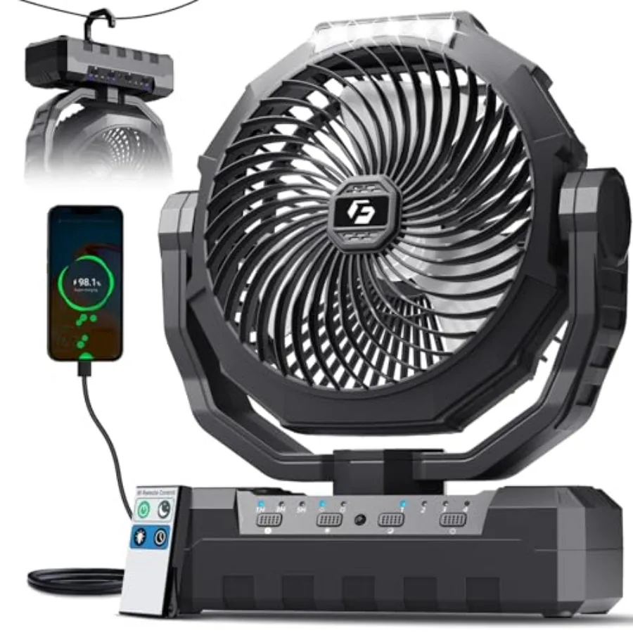 

3-in-1 Camping Fan - Portable Fans Rechargeable - 48000mAh Battery Powered Fan with Light Remote for Indoor, Outdoor, Tent, Tra