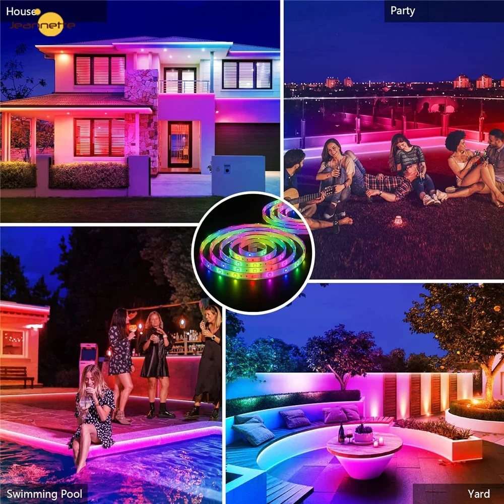 Imagem -06 - Faixa de Luz Led Rgb Multicolor Lâmpada Solar Rgb tv Background Bar Light Sala de Jogos Decoração de Festa Familiar 24 Chaves 5050 5m 10m