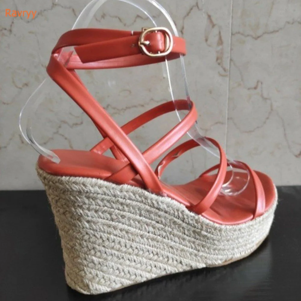 

2024 Newest Wedges Sandals Round Toe Summer PVC Canvas Ankle Buckle Slingback Shoes Ladies Fashion Platform Sandals