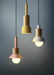 Modern Nordic Simple Wood Pendant Lights Macaron Led Hang Lamp Colorful Iron Art Loft Fixture Kitchen Bar Hotel Home Decor E27