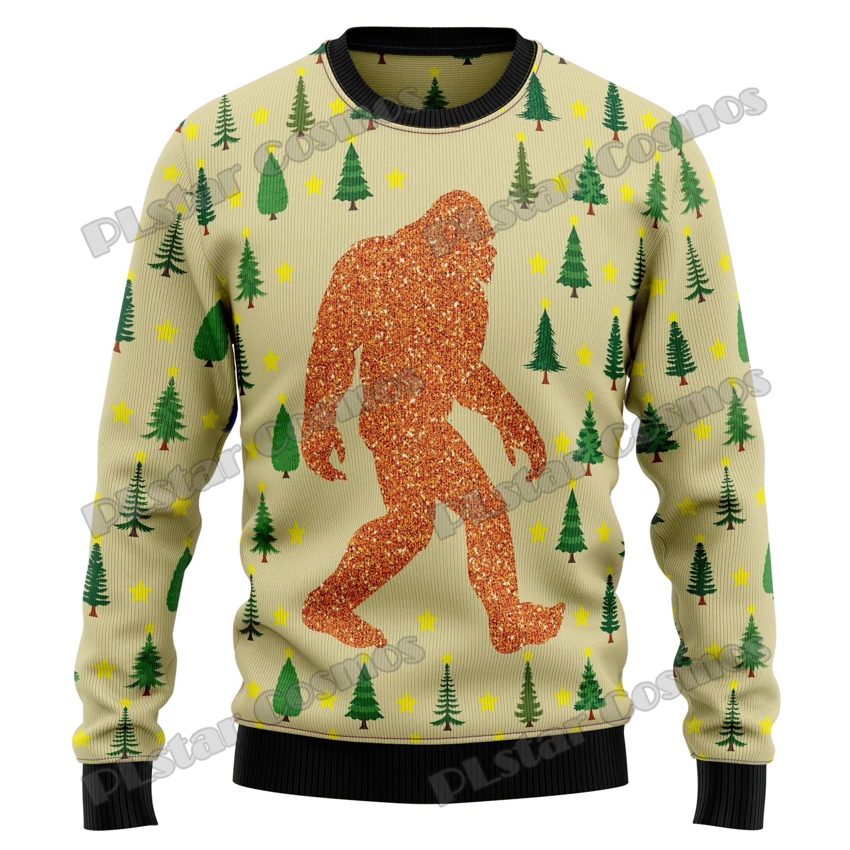 Autumn Winter Unisex Casual Knit Pullover Sweater Amazing Bigfoot Pattern 3D Printed Men\'s Ugly Christmas Sweater KMY01