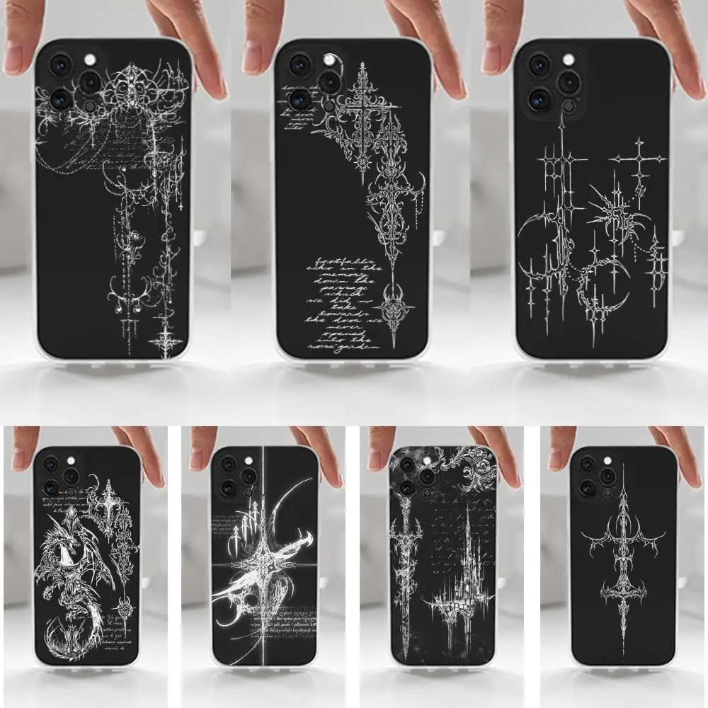 

Cyber Sigil Cross Gothic Art Case For iPhone 16,15,14,17,13,12,11 Plus,Pro,Max,XR,XS,X,7,8 Plus,SE,Mini,Transparent,Silicone