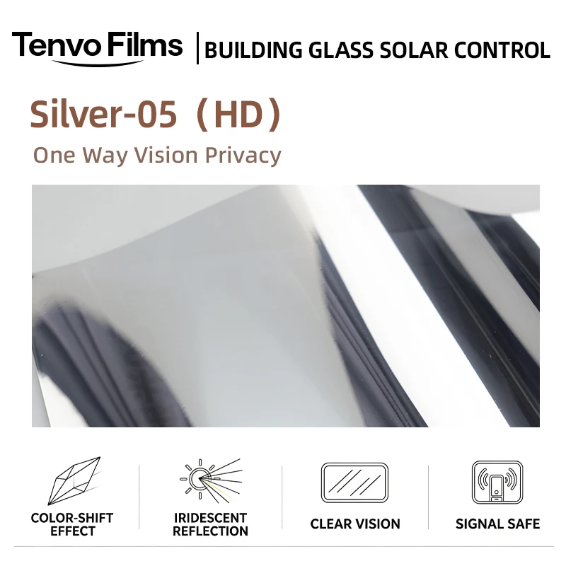 Silver 05 HD PET One Way Vision Window Film Roll Privacy Glass Tint Heat Insulation Anti UV DIY Install For Home Office Car Glas