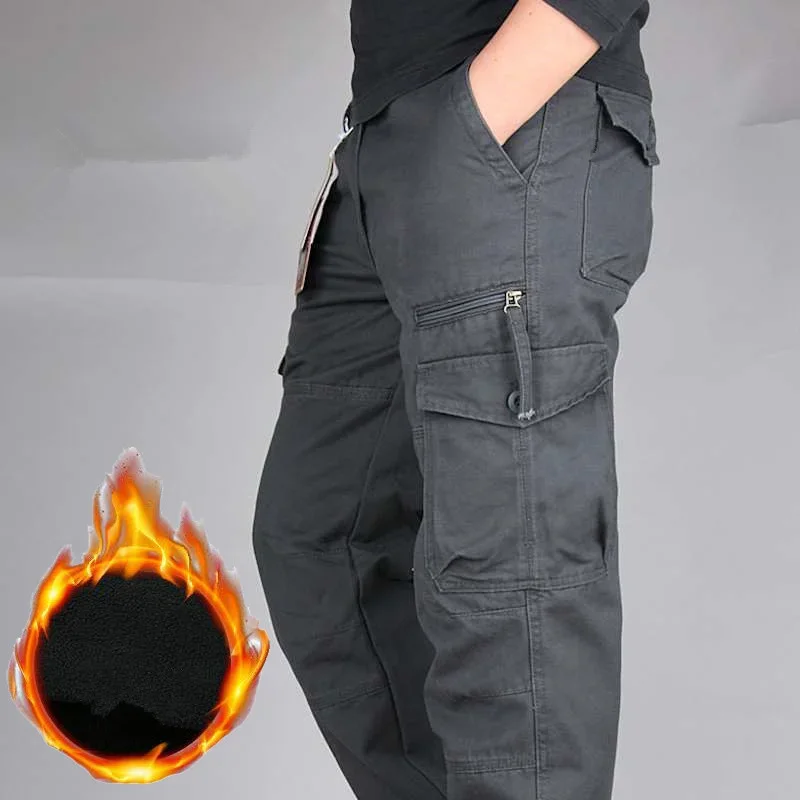 Winter Dikke Fleece Casual Broek Mannen Katoenen Militaire Tactische Baggy Broek Dubbellaags Warme Thermische Rechte Lange Broek