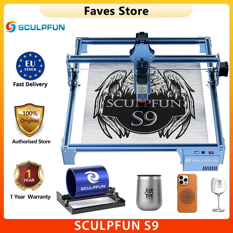 SCULPFUN S9 5.5W Laser Engraver 90W Full-Metal CNC Laser Engraving Machine High Precision Engraving Area 410x420mm