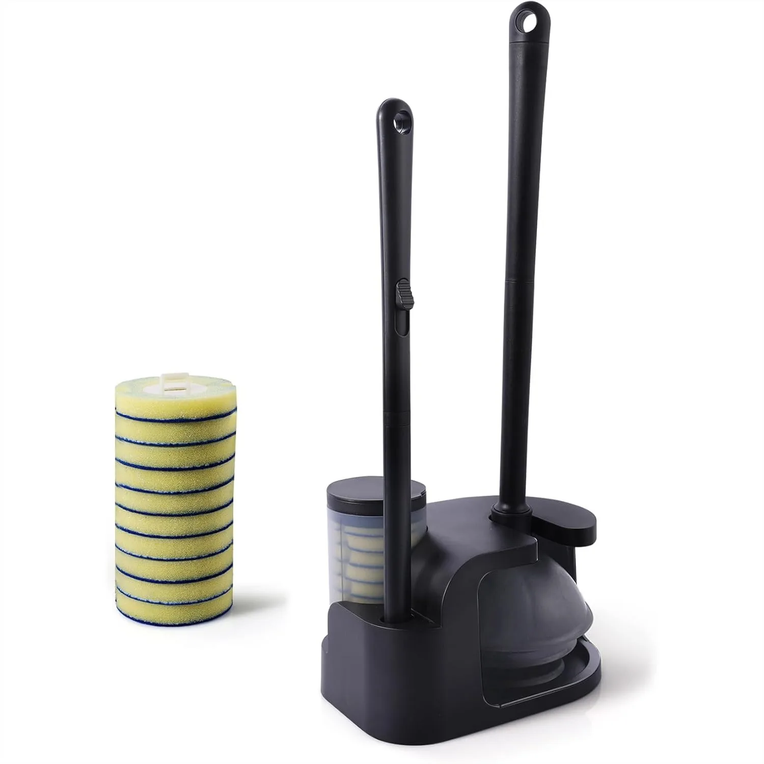 

2-in-1 Toilet Brush and Plunger Combo Set with 10 Refill Heads, Disposable Wand Kit, Compact Storage Holder for Bathroom