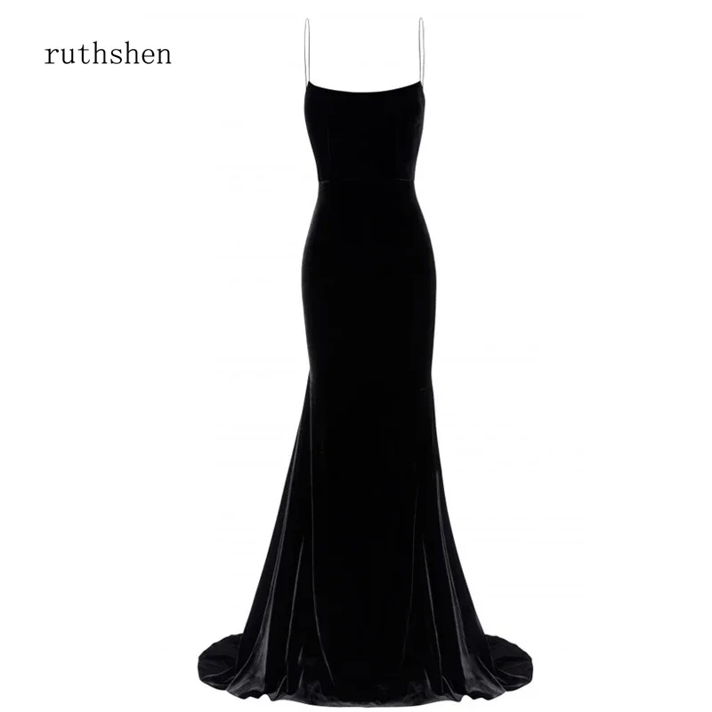 Ruthshen Schwarz Kleid Lange Samt Kleid Elegante Herbst Winter Frühling Vestidos robe de soiree Vevet Prom Kleid Party 2020