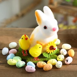2025 Easter Plush Bunny Rabbit Chick Ornaments Handmade Flocked Bunny Chick Statues Suitable for Spring Easter Home Party Decora