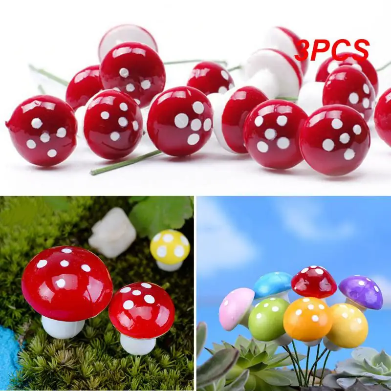 3PCS Artificial Mini Mushroom Miniatures Landscape Fairy Garden Moss Terrarium Resin Crafts Stakes Decorations Ornament