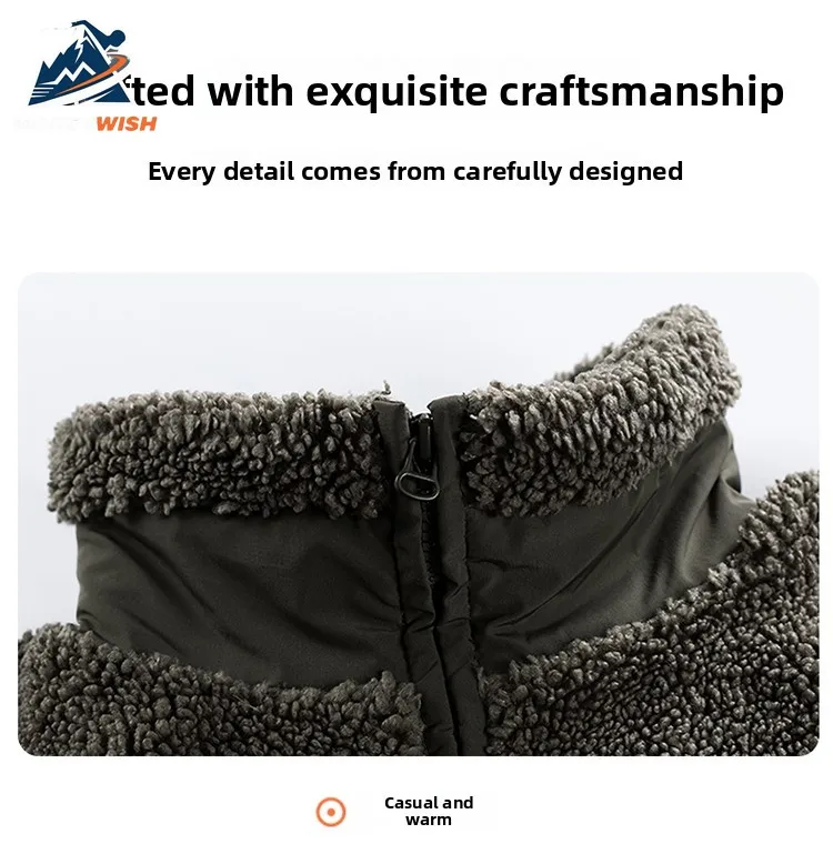 MONEYWISH أسفل سترة 2025 صوف الضأن سميكة الصوف الباردة حماية الدفء الوقوف طوق معطف في الهواء الطلق الشتاء سستة أسفل معطف #5