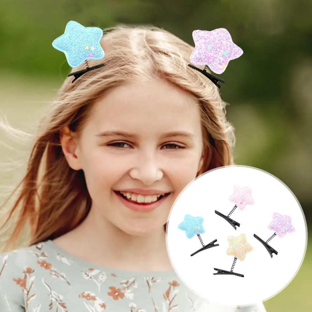 Rust-resistant Hair Pin Set of 5 Kids' Sparkly Star Hair Clips Fun Spring Design Hair Accessories for Girls Anti-slip