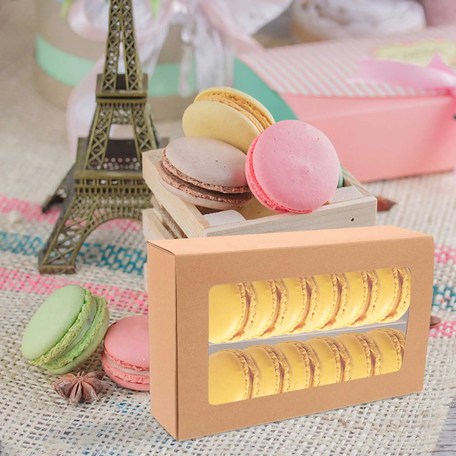 

12 Pcs Macaron Boxes Transparent Window Pastry Cake Cookie Packaging 21x12 5x5cm Compact Lightweight Party Treat Containers