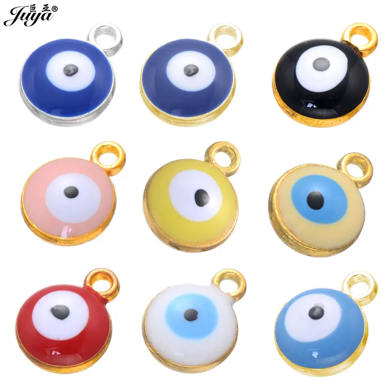 

30pcs/lot 10mm Enamel Charms Double Sided Evil Eye Pendants For Jewelry Making DIY Bracelets Necklaces Accessories