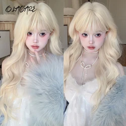 Dense Long Wave Wig Women Wig with Bangs Blonde Cospaly Lolita Daily Party Synthetic Wigs Heat Resistant Fiber Natural Fake Hair