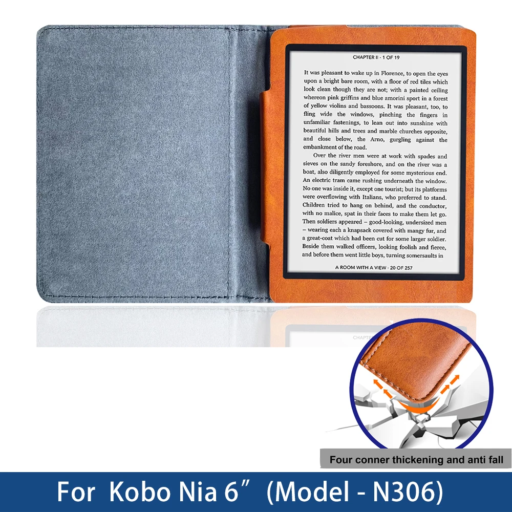 Fundas para Kobo Nia 6 "(Modelo - N306), Funda de cuero para libros electrónicos, cierre por adsorción, fundas protectoras con función de suspensión automática