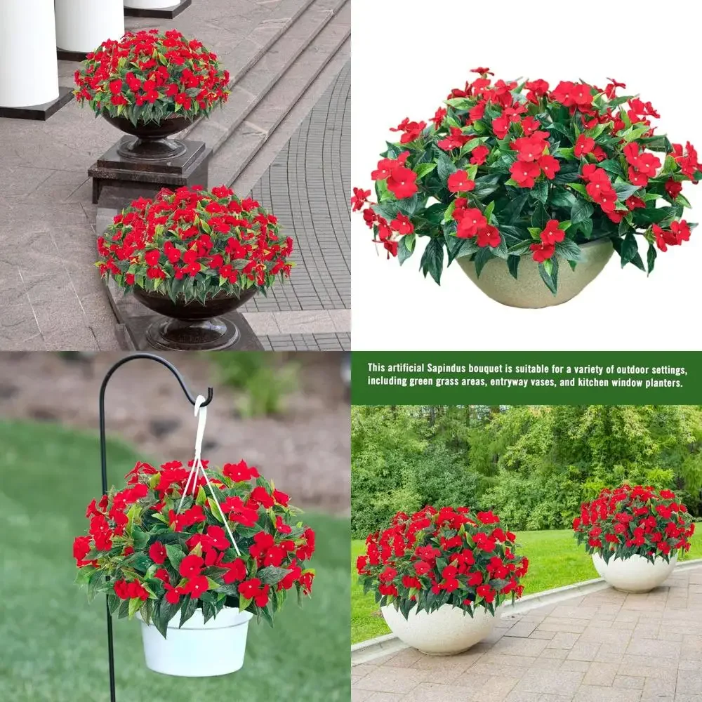 

Букет из 8 искусственных шелковых импациенс красного цвета для весеннего декора дома и улицы