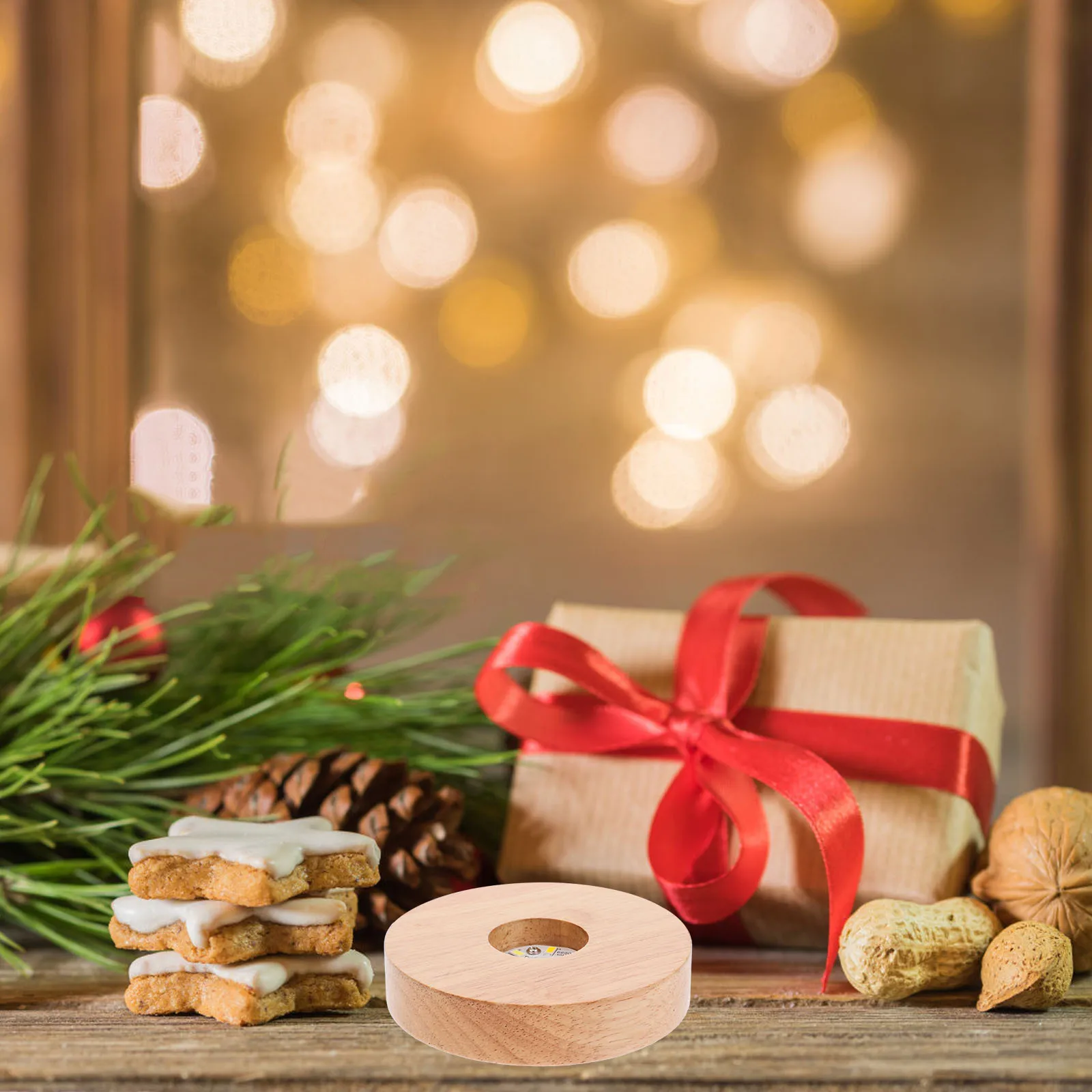 

Wood LED Light Display Base Three Color Switching Small Night Lamp Base Stable Round Stand for Crystal Ball Display and DIY