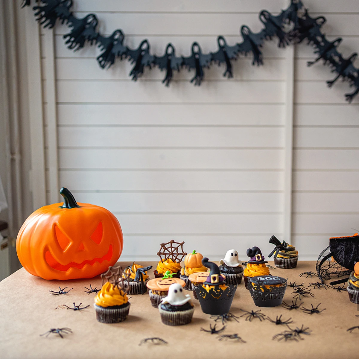 

36Pcs Halloween Cake Cupcake Wrappers Muffin Paper Supplies Black Hollow-Out Design Party Decorations Dessert Wrapper