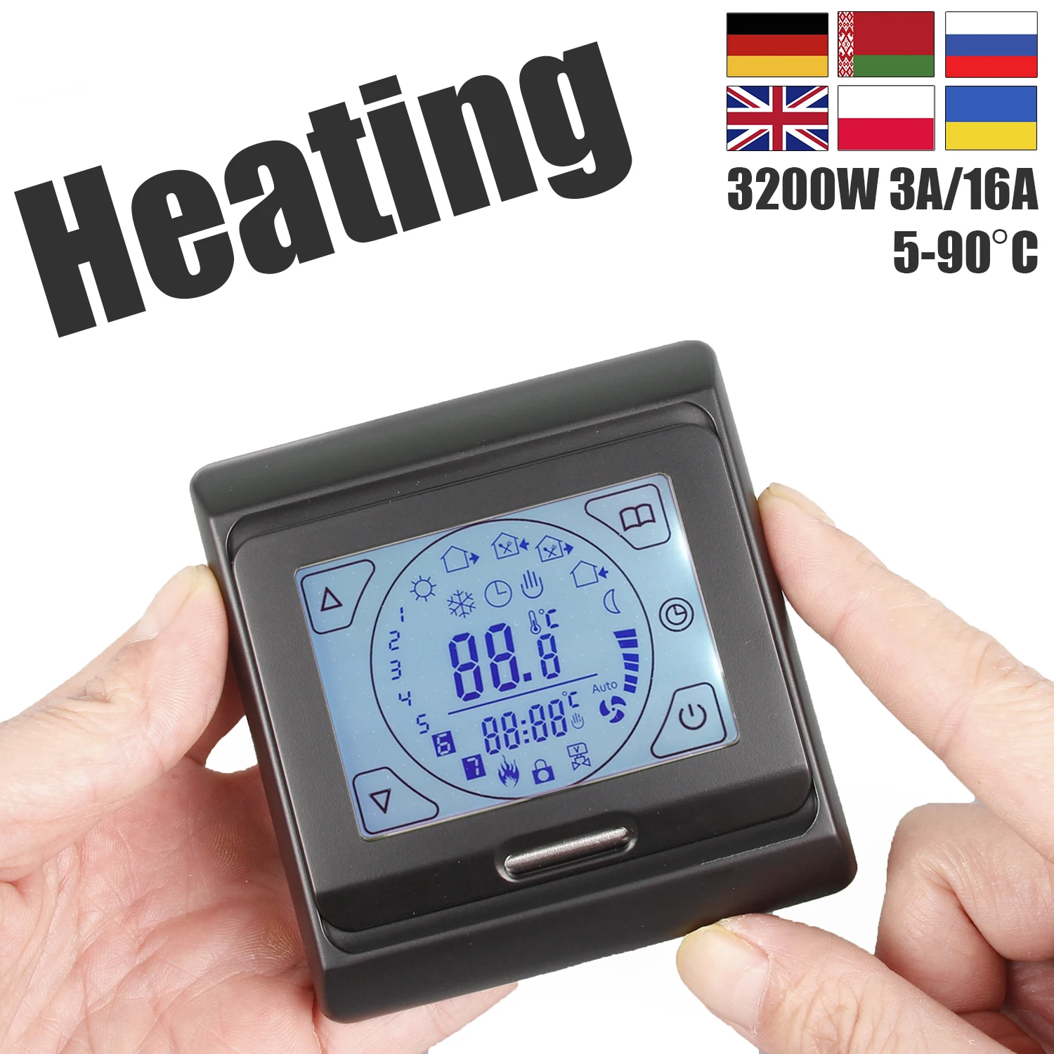 

Floor Heating Room Thermostat 3A/16A,230VAC BLACK For Water Heating/Electric Heating 7 Days Programming