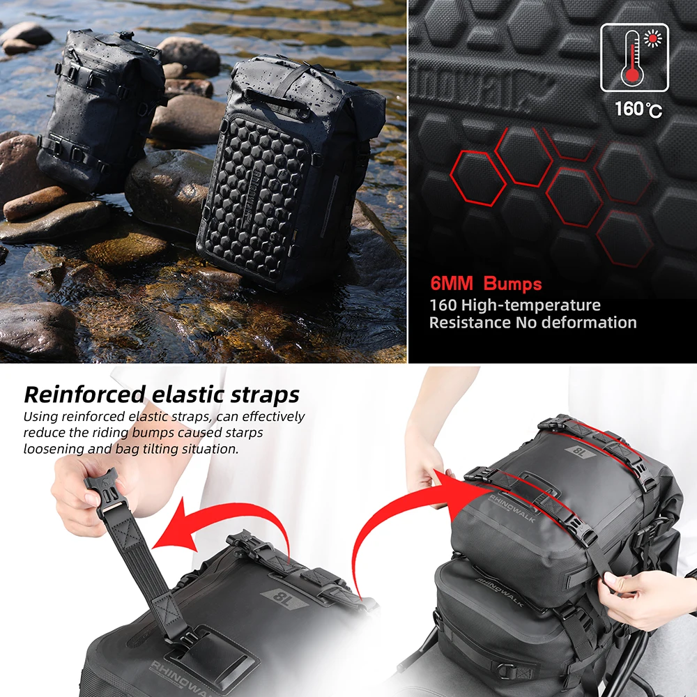 Rhinowalk Motorcycle Tail Bag 100%Waterproof Cycling Backpack 8L 15L 30L Motor Side Saddle Pack Travel Luggage Box Accessories view 5