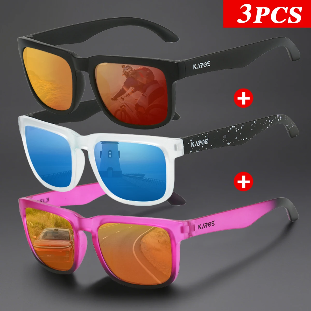3 Teile/satz Karos Marke Polarisierte Sonnenbrille UV400 Schutz Männer Frauen Gläser Fahren Wandern Radfahren Outdoor-Mode Brillen