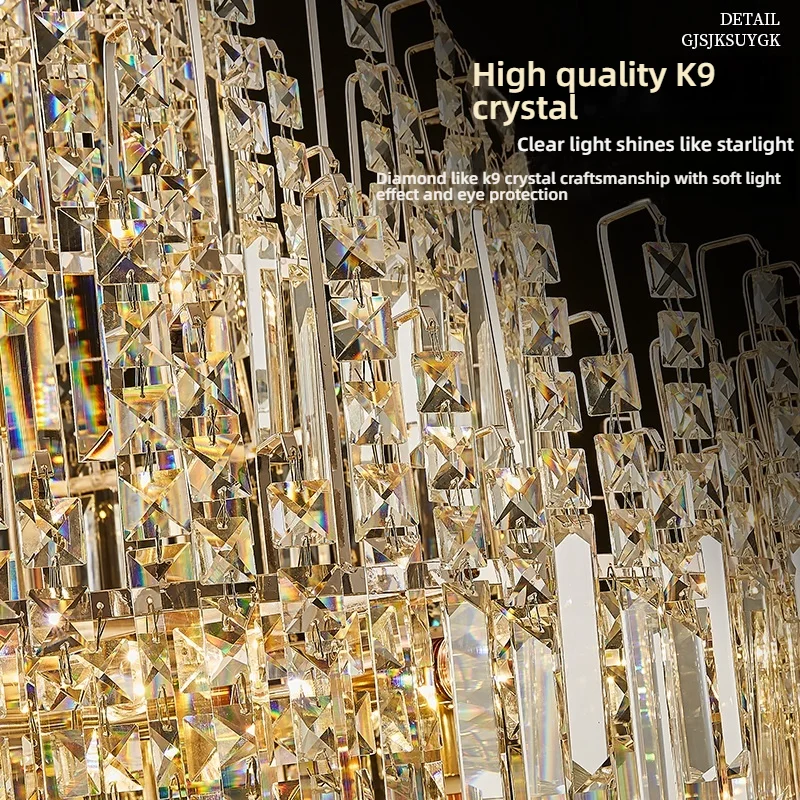 Duplex Building Chandelier Crystal Hall Spiral Staircase Hotel Lobby Villa Light Luxury For Living Room Hollow Chandelier